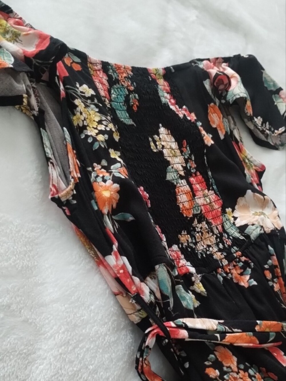 Band of Gypsies Off-Shoulder Maxi with Thigh Slit Black Floral - Picture 7 of 14